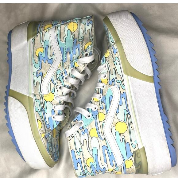 Vans Sk8-Hi Stacked (UV Ink Sunwaves) Platform‎ Shoes White Women's Size 6.5 - Picture 1 of 8
